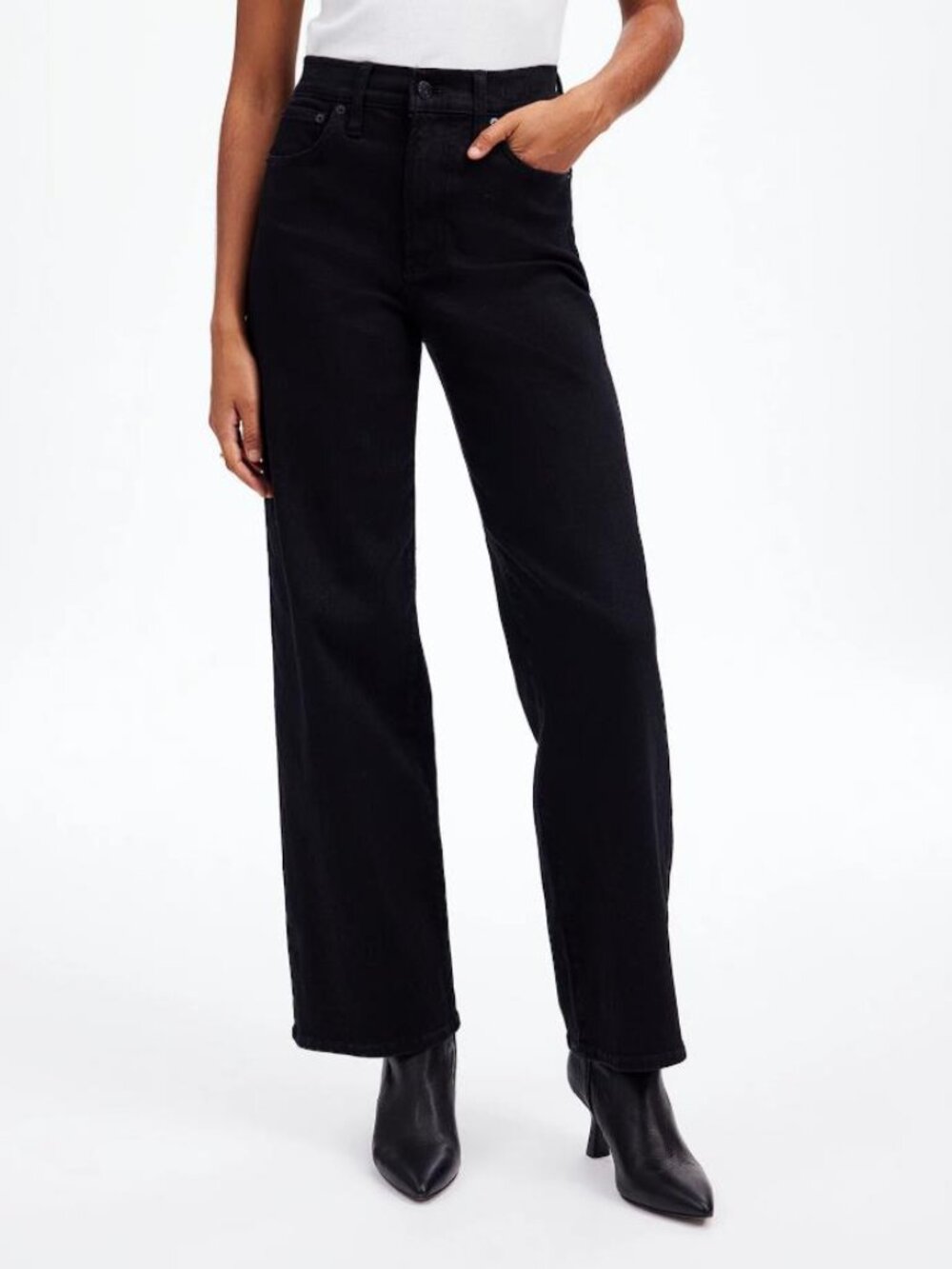 MADEWELL Women's The Perfect Vintage Wide-Leg Jean Size 28 in Black Rinse Wash